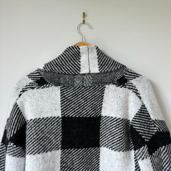 RD Style Buffalo Plaid Open Front Cardigan Sweater Black/White M - Picture 6 of 6